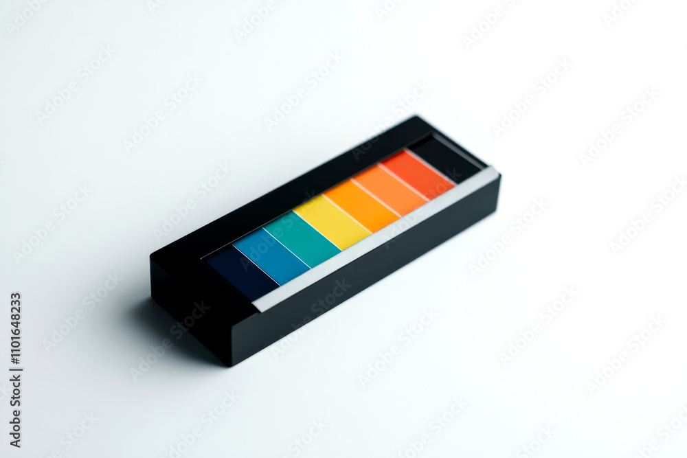 A sleek, modern color palette displayed in a black box, featuring vibrant hues arranged in a gradient from blue to orange. A sleek, modern color palette displayed in a black box, featuring vibrant hues arranged in a gradient from blue to orange.