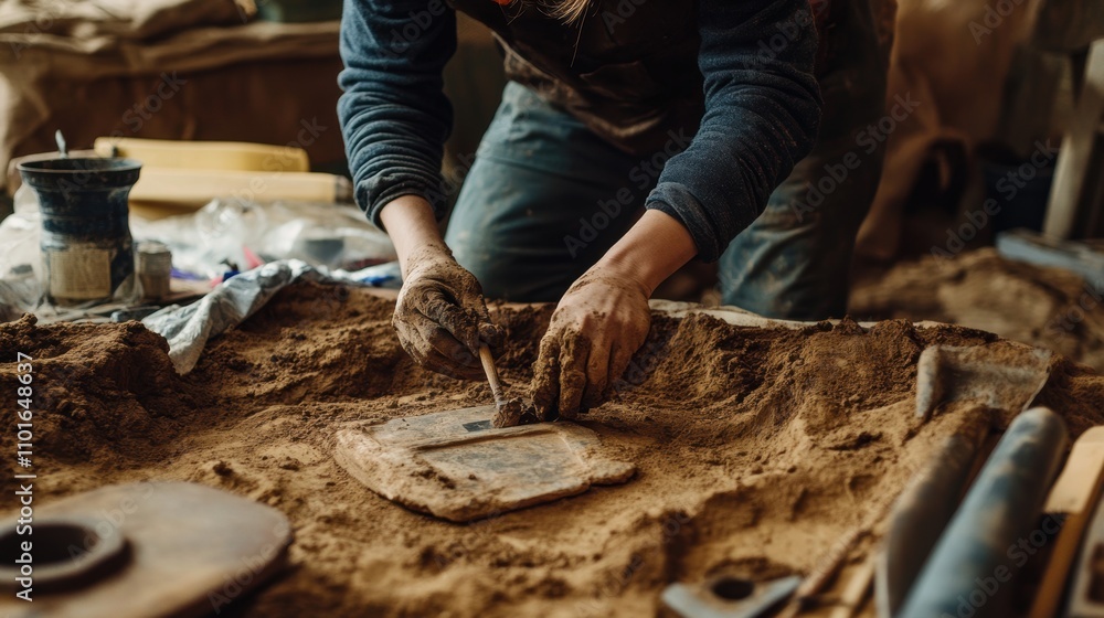Skilled artisan shaping clay in a rustic workshop, showcasing intricate craftsmanship and dedication to traditional pottery art in a serene and focused environment.