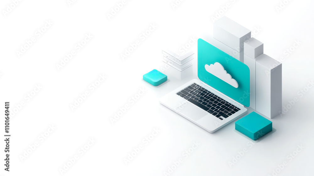 A minimalist illustration of a laptop with a cloud symbol, representing cloud computing and digital technology. A minimalist illustration of a laptop with a cloud symbol, representing cloud computing and digital technology.