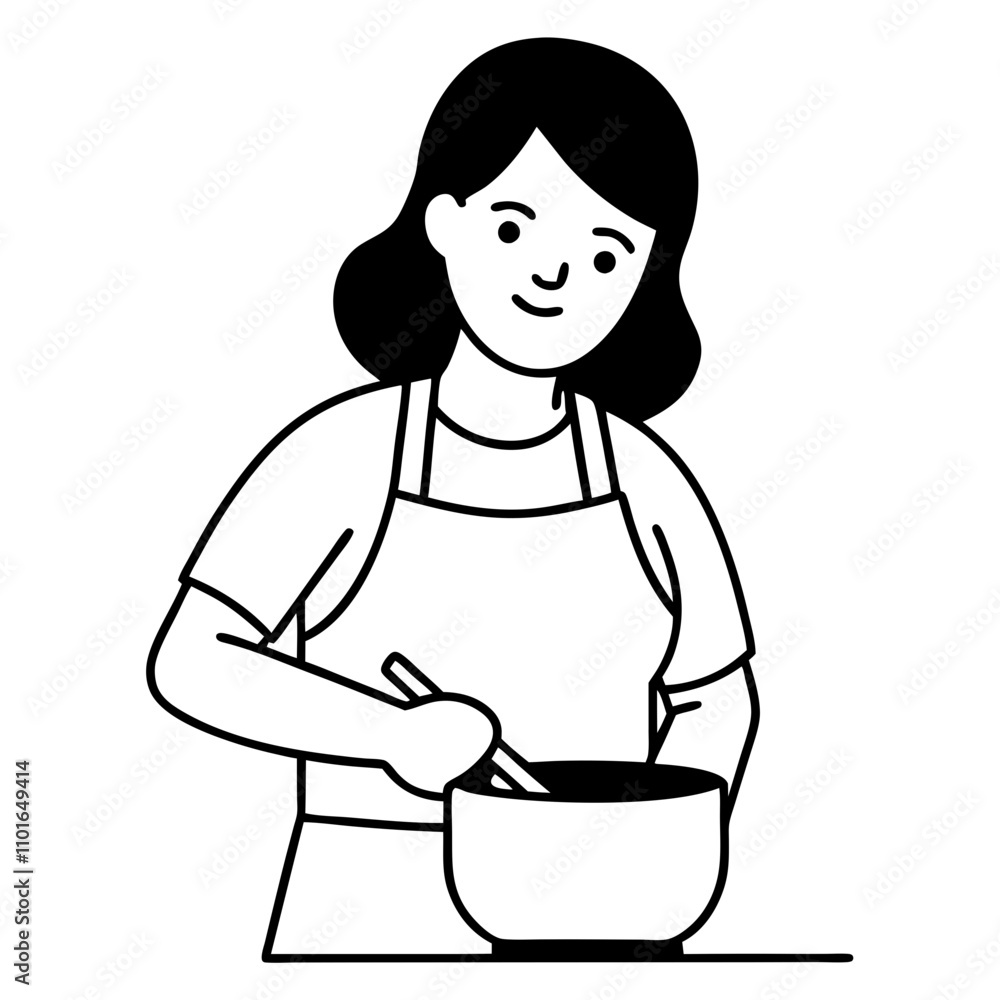 illustration of young woman cooking illustration of young woman cooking