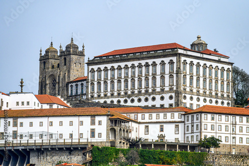 Porto, Portugal, Exterior architecture of the Episcopal Palace and the Porto Cathedral