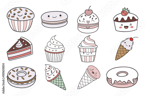 set of cakes and desserts