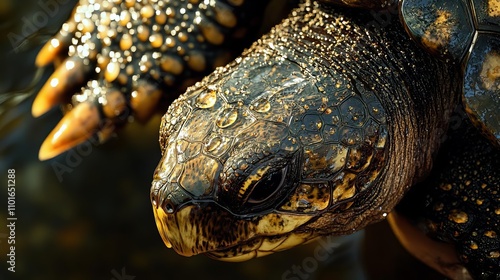 Close up Macro Shot of Turtle Reptile Shell Texture Wildlife Photography Aquatic Animal photo