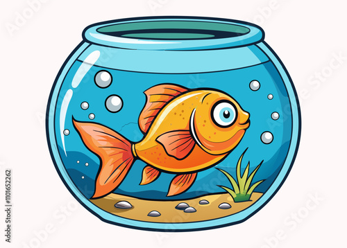 Cute Cartoon Goldfish in a Fishbowl Illustration