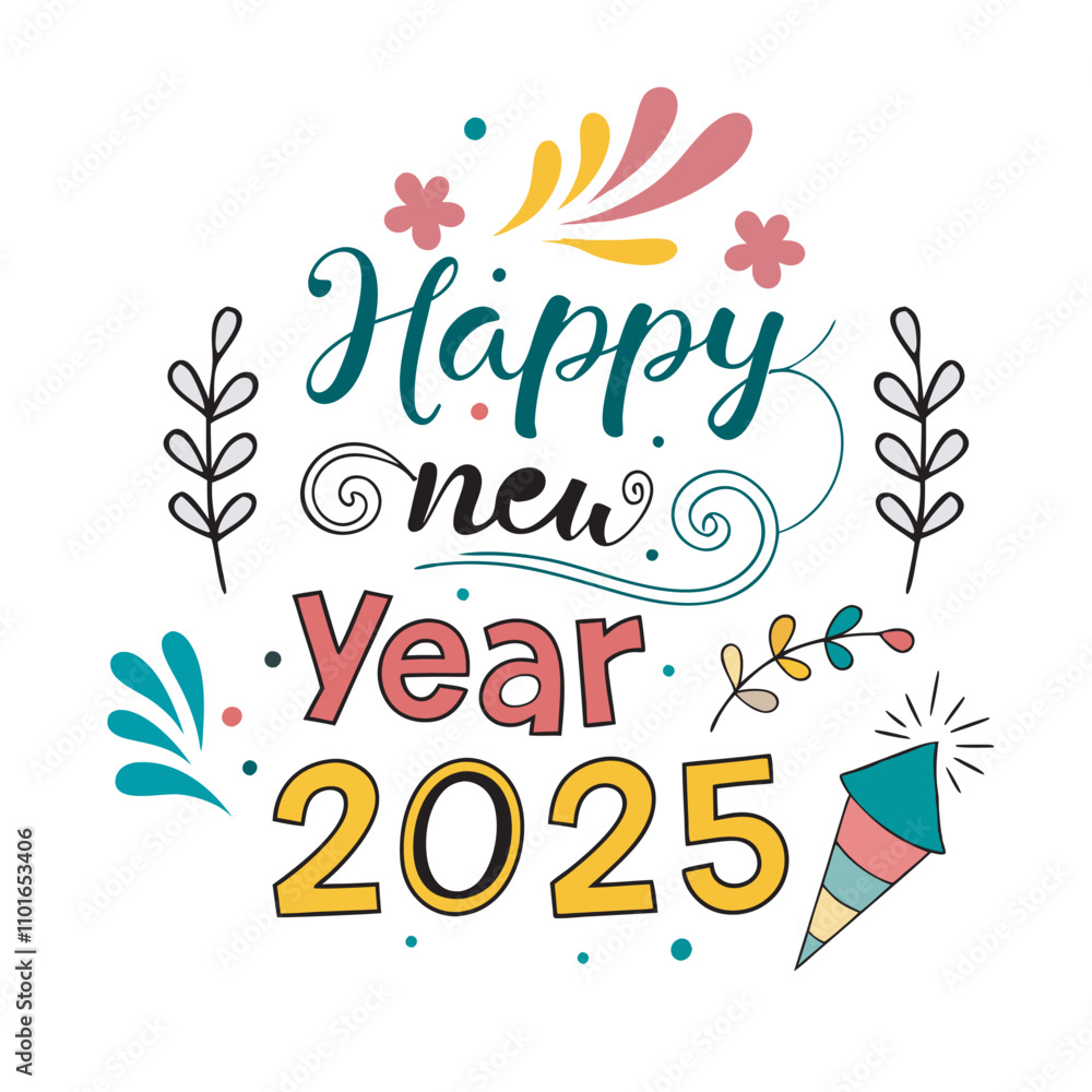 Happy new year 2025 wish t-shirt text typography design Happy new year 2025 wish t-shirt text typography design