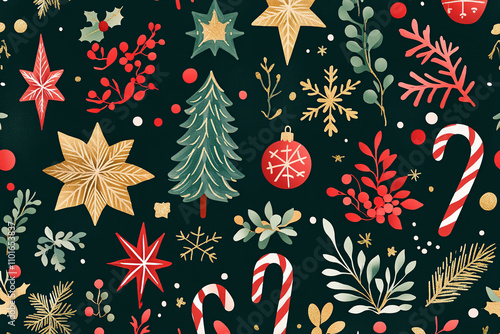Colorful Christmas Symbols on a Dark Background (christmas-tree)