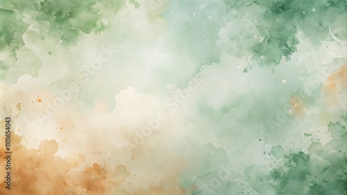 Abstract Watercolor Wash in Earthy Tones Subtle Green and Beige Splashes