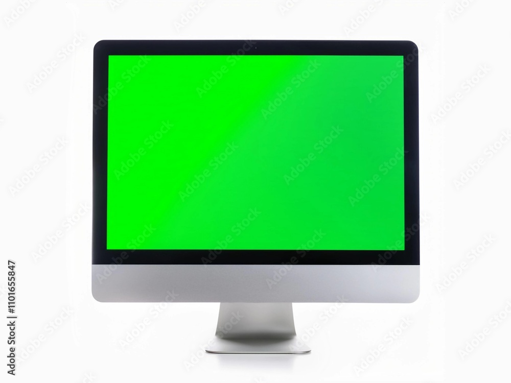 Computer monitor screen with green screen isolated on white background with clipping path Computer monitor screen with green screen isolated on white background with clipping path