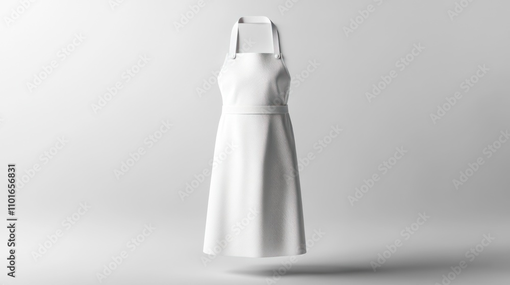 A White Apron Hangs Against A White Background A White Apron Hangs Against A White Background