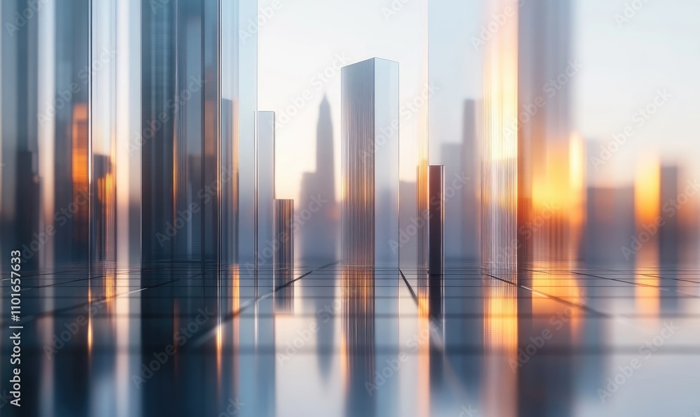 Modern Cityscape Sunrise Reflections Glass Towers Modern Cityscape Sunrise Reflections Glass Towers