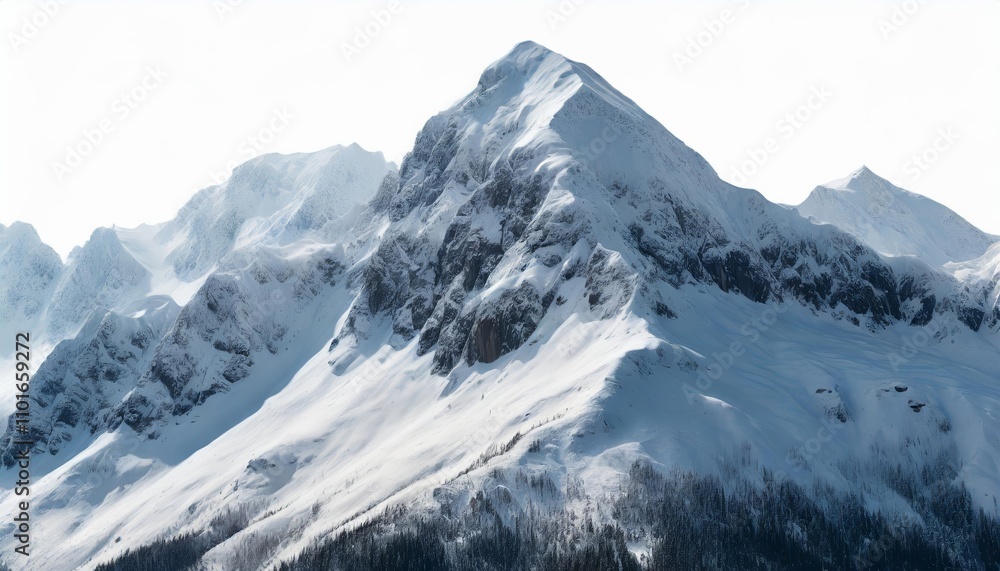 Majestic snow mountain isolated on white background, showcasing crisp, detailed peaks, serene natural beauty, and perfect minimalistic design for landscapes, nature, or winter-themed Majestic snow mountain isolated on white background, showcasing crisp, detailed peaks, serene natural beauty, and perfect minimalistic design for landscapes, nature, or winter-themed
