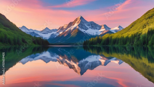 Tranquil Lake with Mountain Reflection at Sunrise