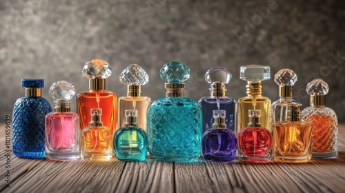 Colorful Assortment of Vintage Perfume Bottles photo