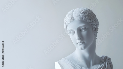 Elegant Marble Bust of Woman in Classical Art Style.