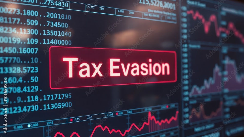 Income and Tax Evasion: A stark warning in red on a digital screen, the phrase Income and Tax Evasion: A stark warning in red on a digital screen, the phrase