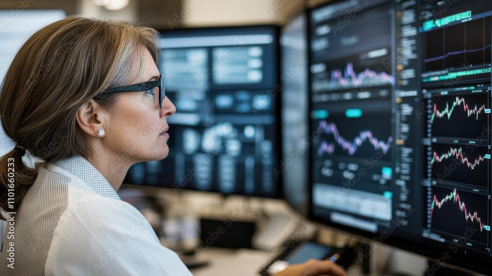 Financial experts discussing sustainable stock portfolio adjustments, large interactive displays in the room, photo-realistic, forward-thinking advising Financial experts discussing sustainable stock portfolio adjustments, large interactive displays in the room, photo-realistic, forward-thinking advising