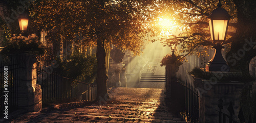 The bright sun is shining beautifully through the leaves of the trees