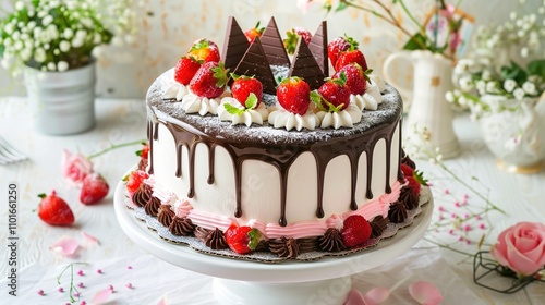 Wallpaper Mural Photography of a close-up of a plate with a slice of birthday cake, adorned with sprinkles and a small birthday candle, set on a decorated table with other party treats for the birthday celebration Torontodigital.ca