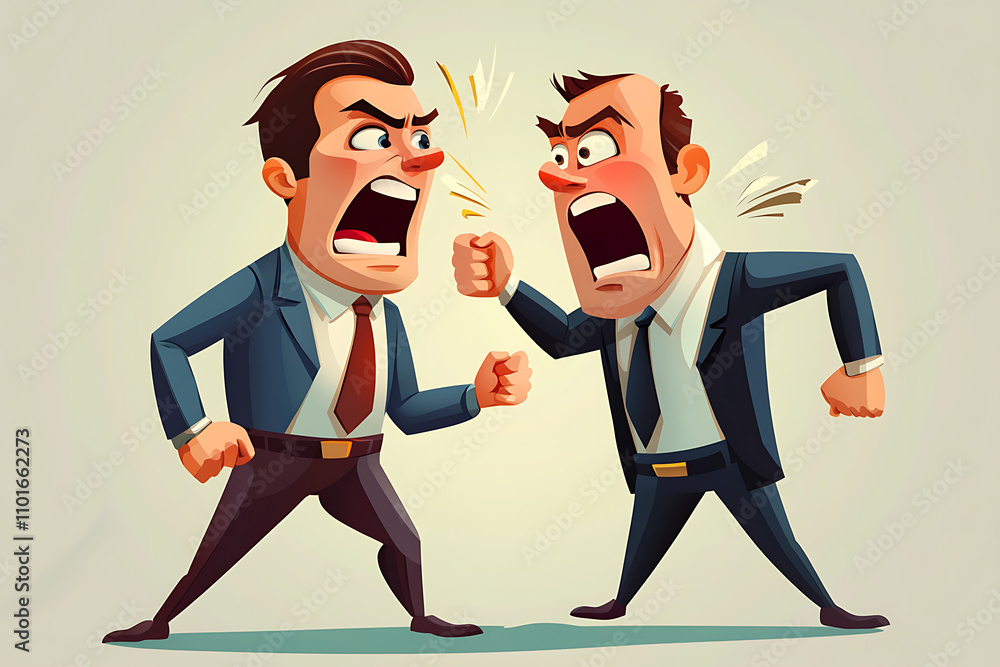 Two businessmen arguing passionately in a cartoon style. Two businessmen arguing passionately in a cartoon style.