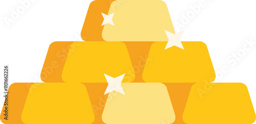 Pile of gold bars shining brightly isolated on white background