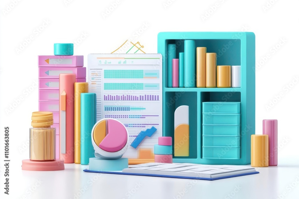 Workforce allocation summary flat design side view budget and growth theme 3D render complementary color scheme