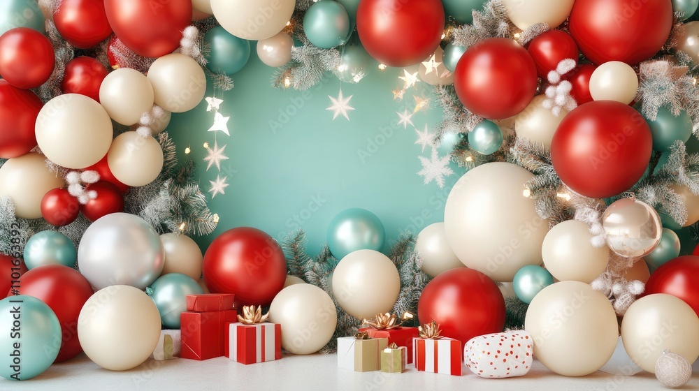 Christmas balloons party decorations, Collection of Christmas, 3D render, Triadic color scheme Christmas balloons party decorations, Collection of Christmas, 3D render, Triadic color scheme