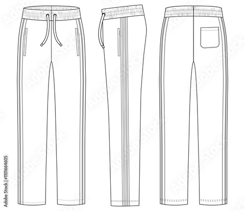 Trouser pant design template and technical fashion Boys Tricot Track Pants vector illustration outline