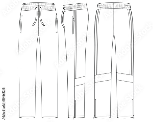 Trouser pant design template and technical fashion Boys Tricot Track Pants vector illustration outline