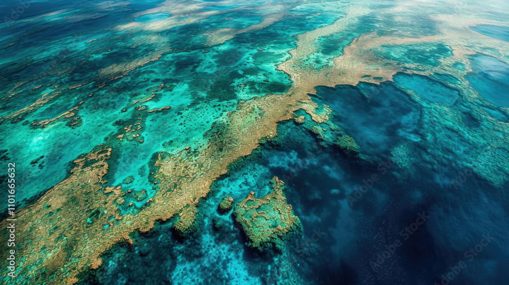 Fototapeta premium A breathtaking aerial view showcasing a vibrant coral reef in the ocean