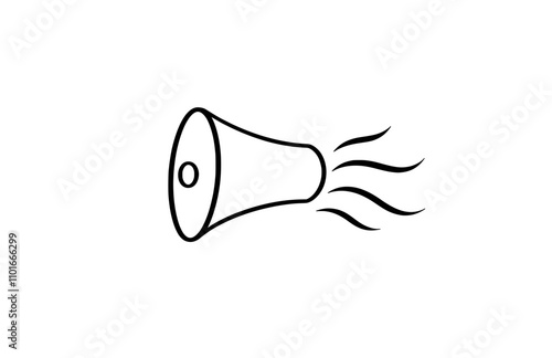 A sleek, modern sketch of a megaphone with an exclamation mark in a single continuous line, conveying a warning or attention message.