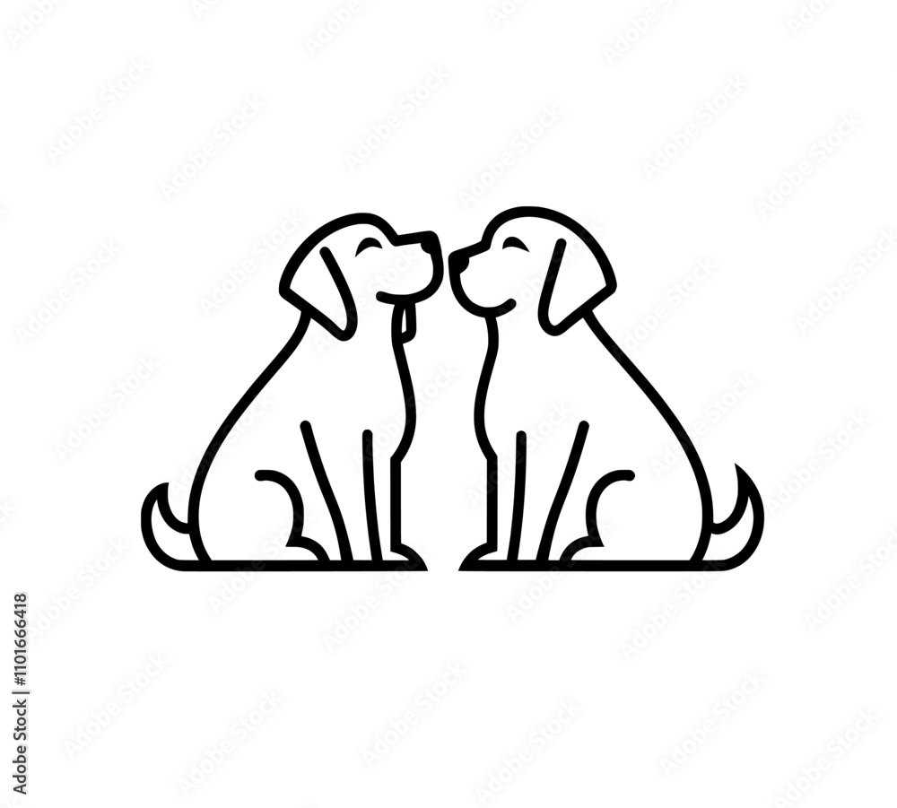 An easy black and white contour drawing of a modern woman alone with her dog, featuring a single continuous line. An easy black and white contour drawing of a modern woman alone with her dog, featuring a single continuous line.