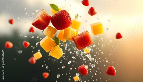 Delicious fruits with water splash