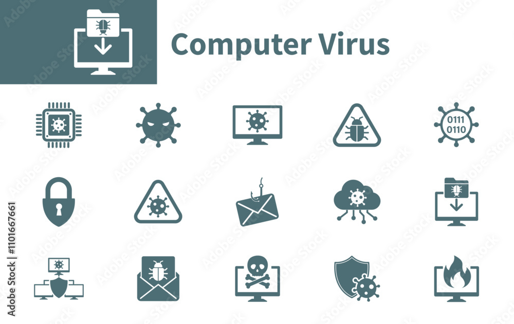 Collection of cyber attack, cyber security, phishing, spam, virus warning icons. Solid vector icons on the topic of computer virus. Collection of cyber attack, cyber security, phishing, spam, virus warning icons. Solid vector icons on the topic of computer virus.