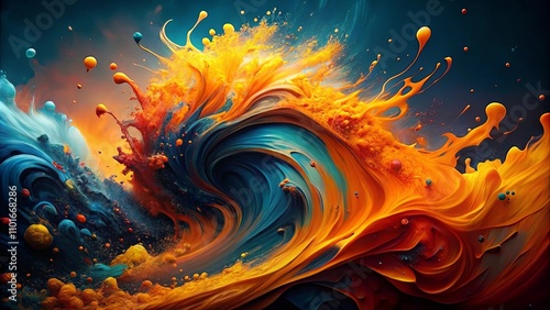 Abstract swirling vibrant colors colliding in a dynamic, energetic composition