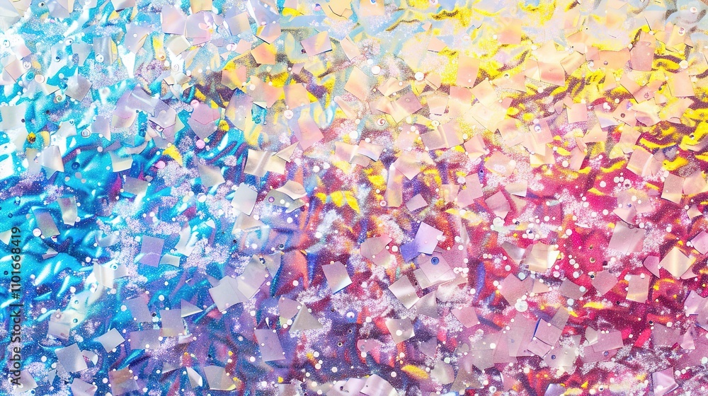 Fototapeta premium Holographic Rainbow Foil Iridescent Texture Abstract Hologram Background - A Mesmerizing and Futuristic Visual Wonder. The Shimmering and Ever - Changing Holographic Rainbow Foil with Its Iridescent 