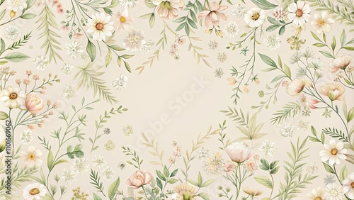 Elegant Floral Frame with Delicate Blooms and Greenery for Wedding Invitations or Romantic Designs