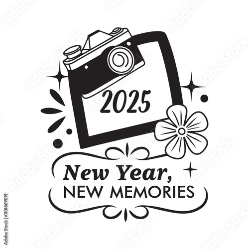 2025 New Year New Memorise Typography Design Vector - Happy New Year 2025 Clipart illustration