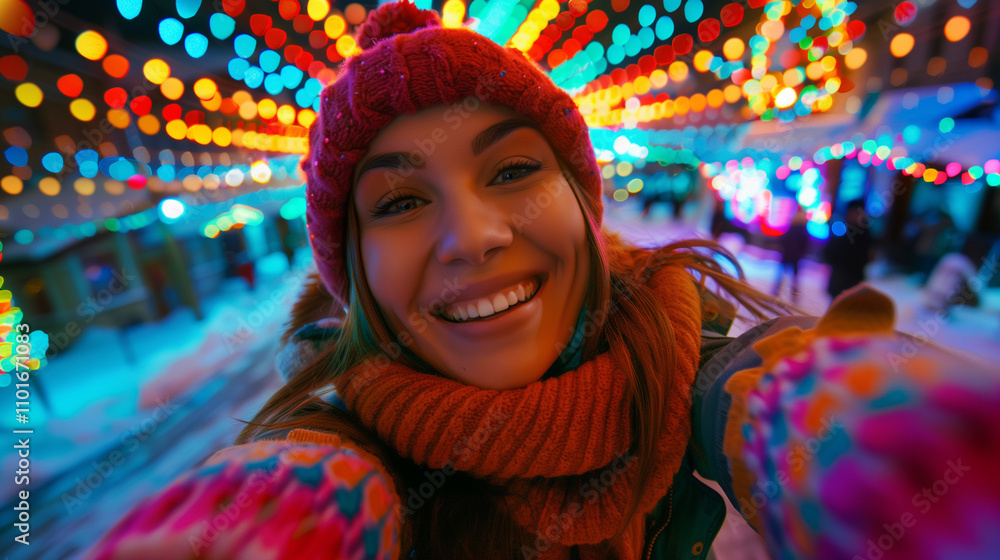 Cheerful Woman at Christmas Festive Holiday Market
Cheerful Woman at Christmas Festive Holiday Market