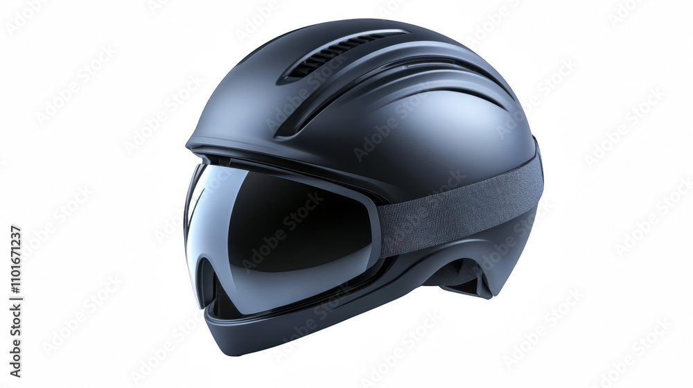 Fototapeta premium Sleek black helmet, integrated visor, streamlined design, modern safety gear, protective headwear, sports or motorcycle use Isolated on white background or PNG