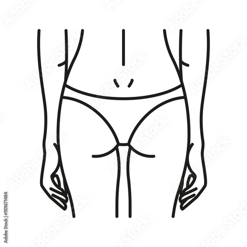 Panties, line icon. Part of female body, panties with hips, back view. Underwear, lingerie, shapewear. Editable stroke, linear illustration.
