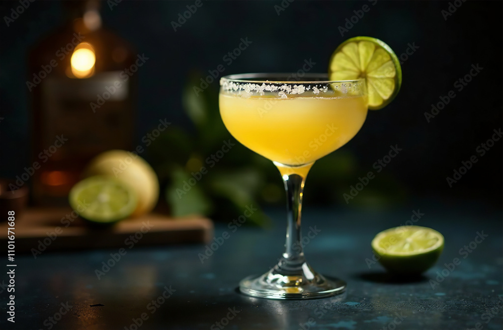 Glass of margarita on dark background. Drink photo bar restaurant. AI Generative Glass of margarita on dark background. Drink photo bar restaurant. AI Generative