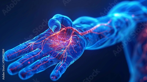 Visualizes arterial compression points and vascular structures in the human hand
