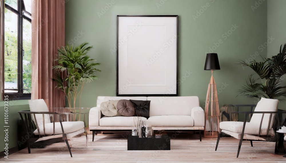 Elegant and Stylish Living Room Interior Featuring an Abstract Frame Poster, Modern Minimalist Furniture, and D Rendered Contemporary Design Aesthetic for Chic Home Decor Inspiration Elegant and Stylish Living Room Interior Featuring an Abstract Frame Poster, Modern Minimalist Furniture, and D Rendered Contemporary Design Aesthetic for Chic Home Decor Inspiration