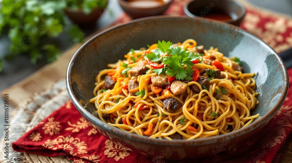 Qovurma Lagman - Stir-Fried Noodles with Meat and Vegetables (Uzbekistan Cuisine) Qovurma Lagman - Stir-Fried Noodles with Meat and Vegetables (Uzbekistan Cuisine)