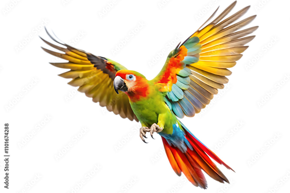 Fototapeta premium flying parrot isolated on white background as transparent. PNG. AI GENERATED.