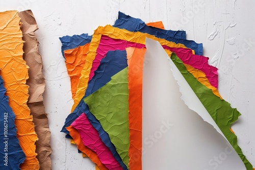 Rugged Paper Edges with Vibrant Texture on a White Field