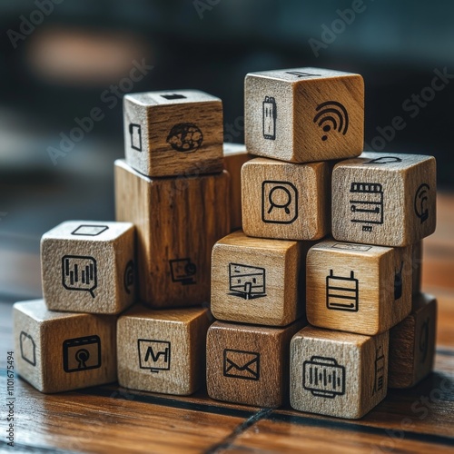 Wooden blocks spelling out cybersecurity ideas. photo