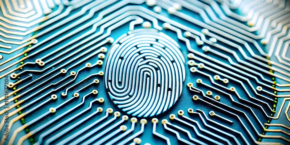 Macro Photo of Circuitry in Fingerprint Pattern Symbolizing Identity and Digital Concepts - Copy Space Macro Photo of Circuitry in Fingerprint Pattern Symbolizing Identity and Digital Concepts - Copy Space