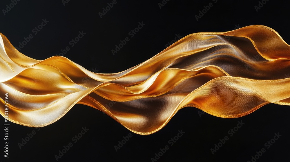 Golden Fabric Waves Flowing Dark Background Golden Fabric Waves Flowing Dark Background