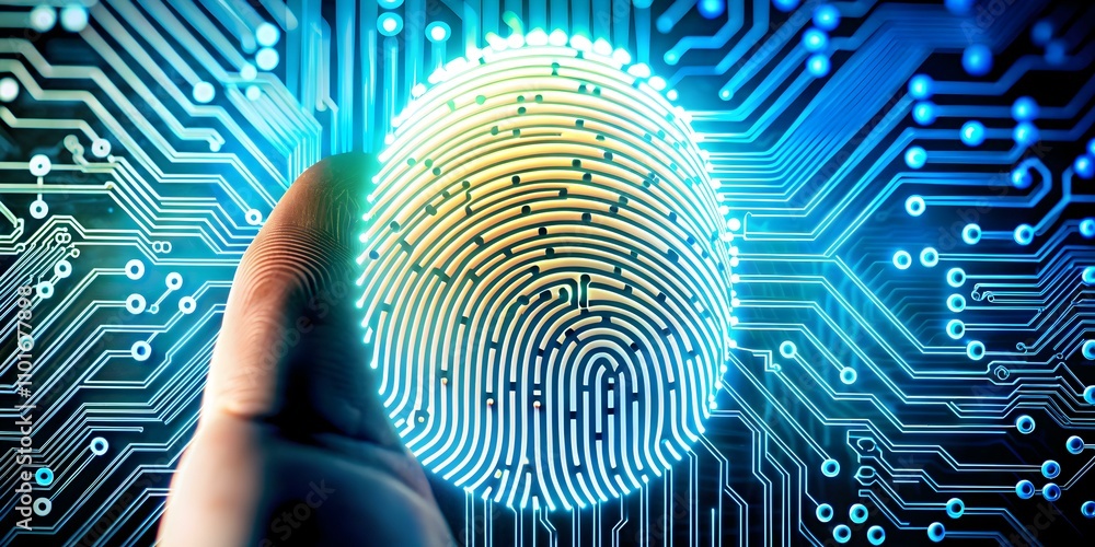 Close Up Fingerprint Digital Circuit Overlay Identity Security Abstract Macro Image Close Up Fingerprint Digital Circuit Overlay Identity Security Abstract Macro Image